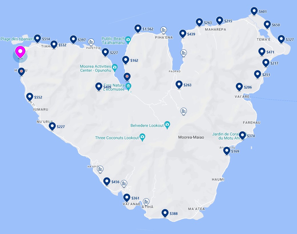 Map of Moorea Island Beach Hotel